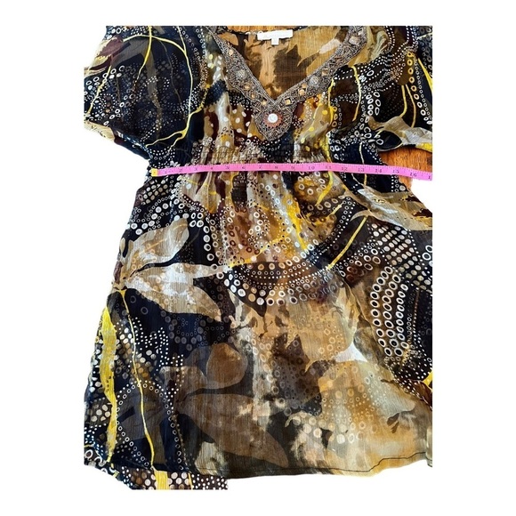 Solitaire, Sheer Beaded Tunic Brown & Gold, L, Like New - Picture 7 of 12